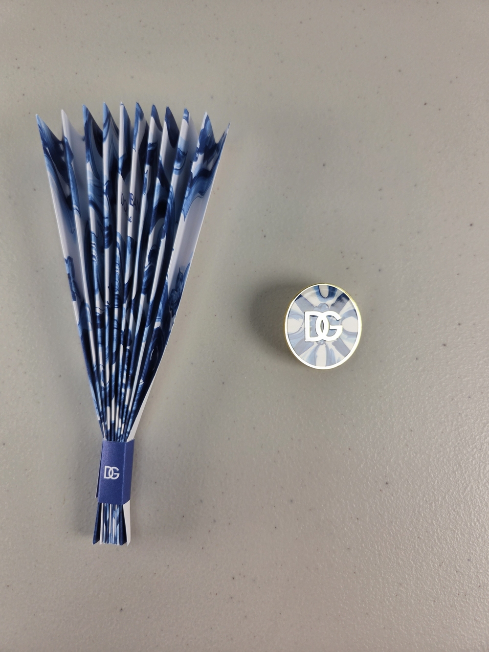 Dolce & Gabbana Blue and White Enamel DG Logo Brooch And Fan